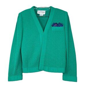 Vtg Castleberry Knit Cardigan Sweater Jacket Hook Open Front Minty Green Size 8